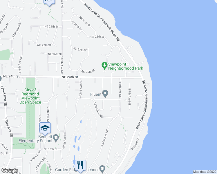 map of restaurants, bars, coffee shops, grocery stores, and more near 2311 185th Place Northeast in Redmond