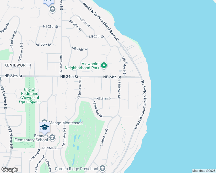 map of restaurants, bars, coffee shops, grocery stores, and more near 2311 185th Place Northeast in Redmond