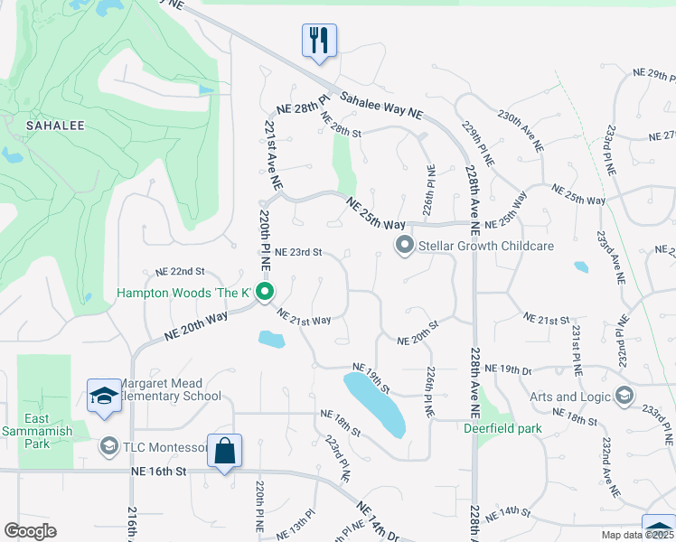 map of restaurants, bars, coffee shops, grocery stores, and more near 2201 223rd Place Northeast in Sammamish