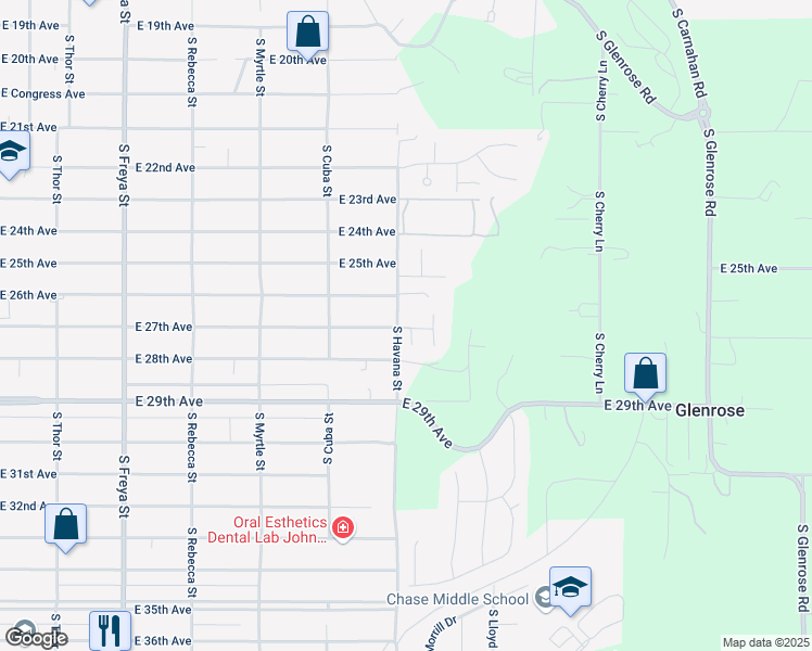 map of restaurants, bars, coffee shops, grocery stores, and more near 2721 South Havana Street in Spokane