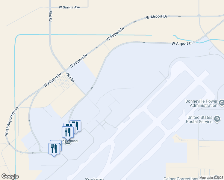 map of restaurants, bars, coffee shops, grocery stores, and more near 9000 West Airport Drive in Spokane