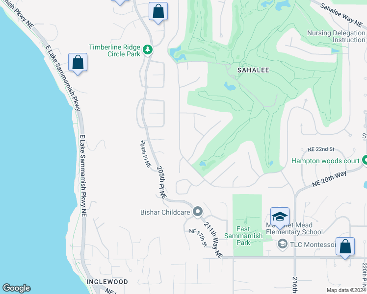map of restaurants, bars, coffee shops, grocery stores, and more near 2420 Sahalee Drive West in Sammamish
