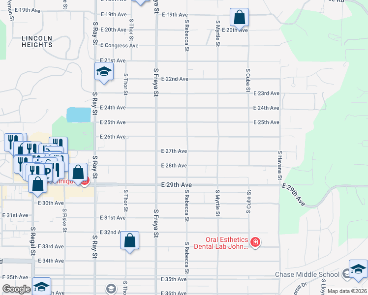 map of restaurants, bars, coffee shops, grocery stores, and more near 2620 South Rebecca Street in Spokane