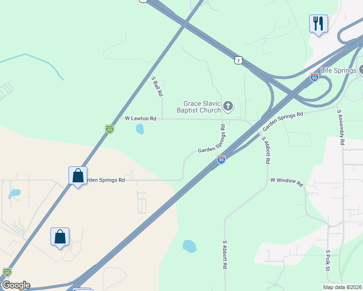map of restaurants, bars, coffee shops, grocery stores, and more near 5509 West Lawton Road in Spokane