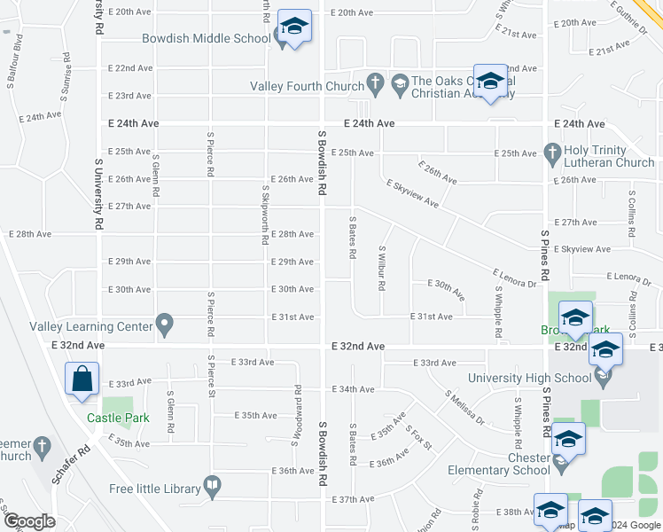 map of restaurants, bars, coffee shops, grocery stores, and more near 2905 South Bowdish Road in Spokane