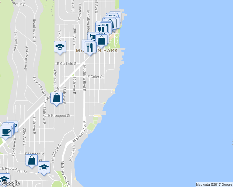 map of restaurants, bars, coffee shops, grocery stores, and more near 1230 Knox Place East in Seattle