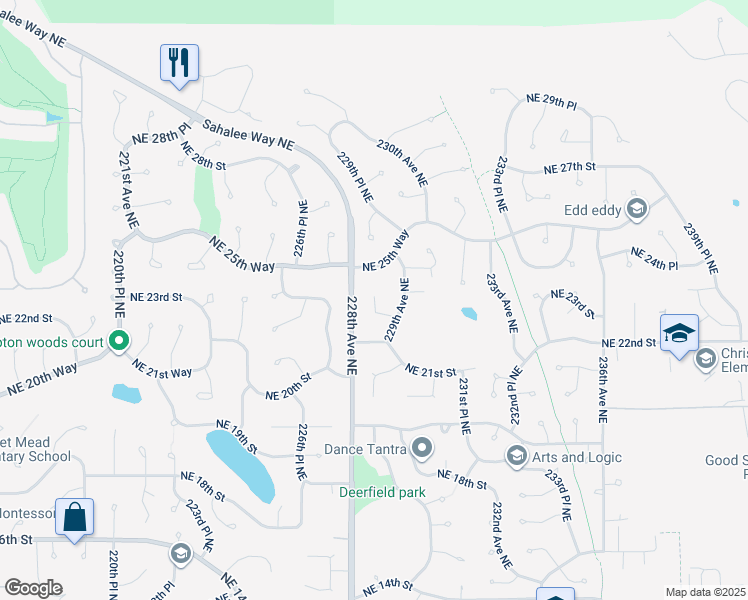 map of restaurants, bars, coffee shops, grocery stores, and more near 4000 228th Place Northeast in Sammamish