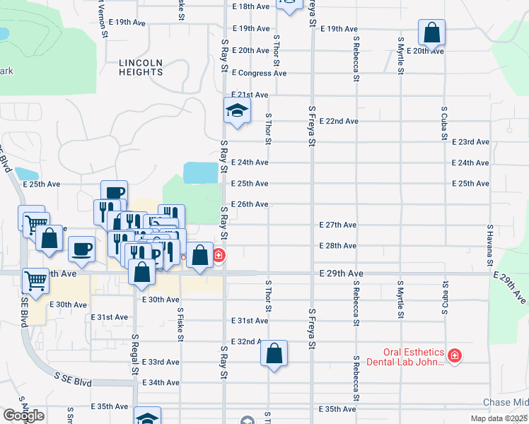 map of restaurants, bars, coffee shops, grocery stores, and more near 3407 East 26th Avenue in Spokane