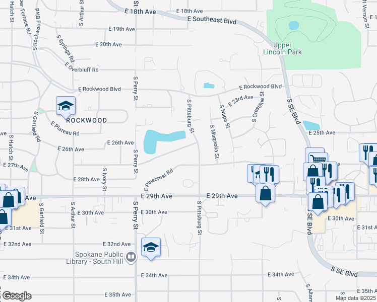 map of restaurants, bars, coffee shops, grocery stores, and more near 1712 East 27th Avenue in Spokane