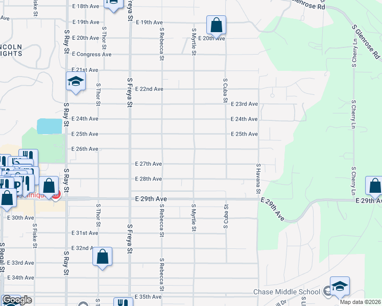 map of restaurants, bars, coffee shops, grocery stores, and more near 3928 East 26th Avenue in Spokane