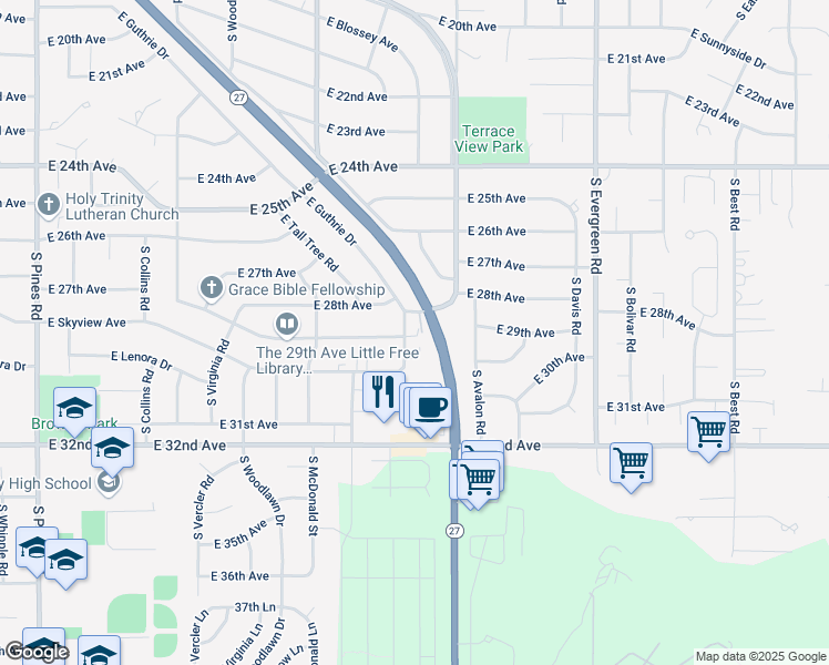 map of restaurants, bars, coffee shops, grocery stores, and more near 13320 East 28th Avenue in Spokane Valley
