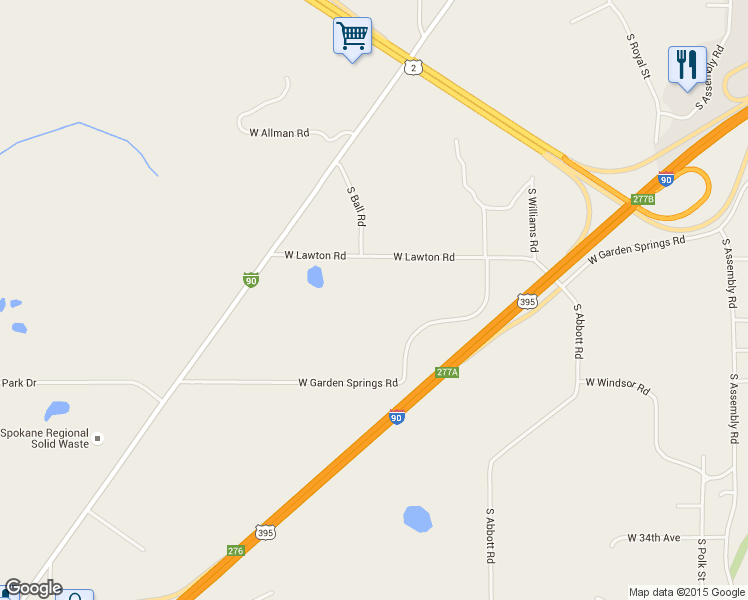 map of restaurants, bars, coffee shops, grocery stores, and more near 5509 W Lawton Rd in Spokane