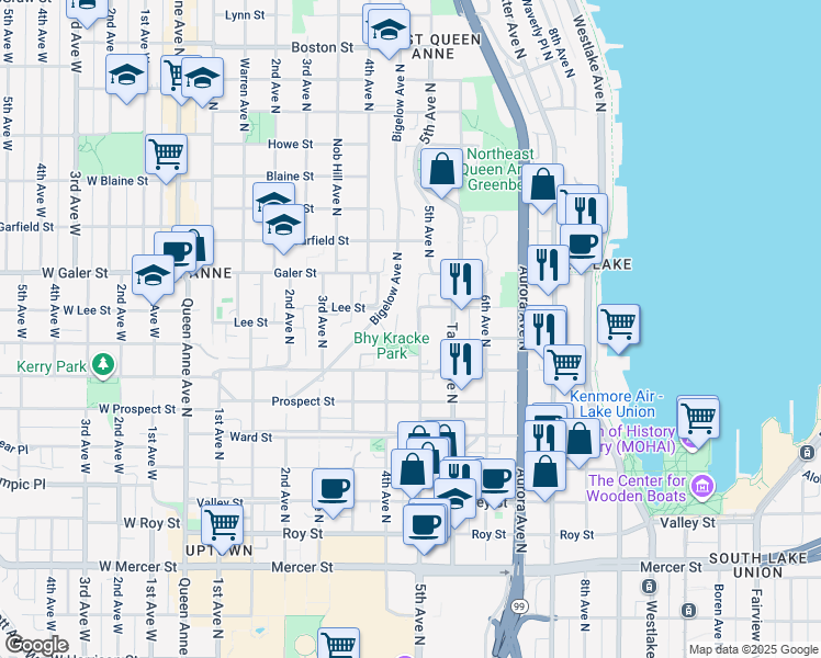 map of restaurants, bars, coffee shops, grocery stores, and more near 1231 5th Avenue North in Seattle