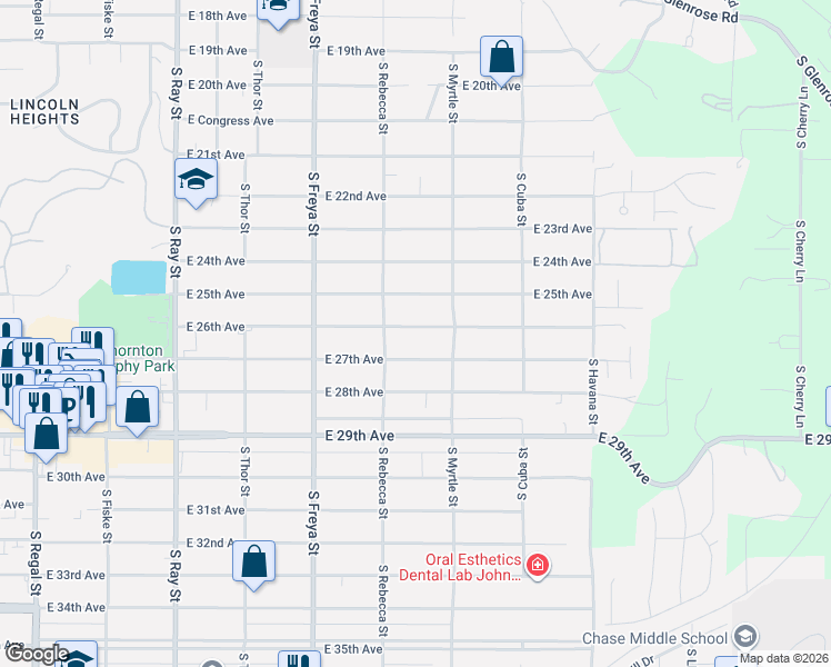 map of restaurants, bars, coffee shops, grocery stores, and more near 3828 East 26th Avenue in Spokane