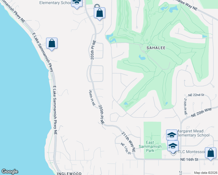 map of restaurants, bars, coffee shops, grocery stores, and more near 2417 Sahalee Drive West in Sammamish