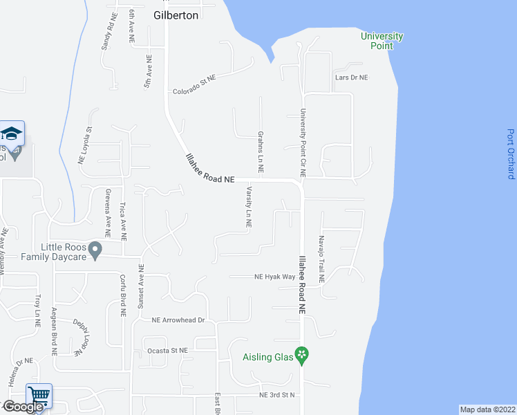 map of restaurants, bars, coffee shops, grocery stores, and more near 7468 Varsity Lane Northeast in Bremerton