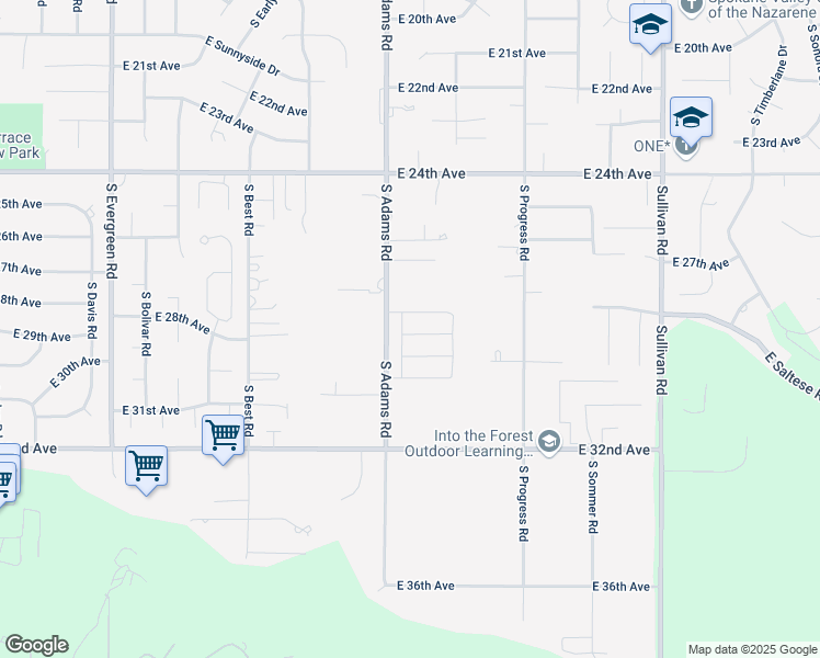 map of restaurants, bars, coffee shops, grocery stores, and more near 14703 East Teaberry Lane in Spokane Valley