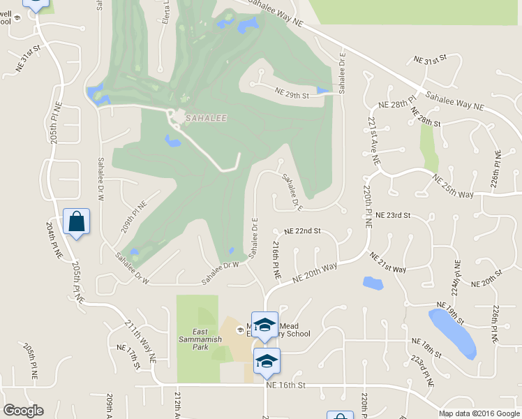 map of restaurants, bars, coffee shops, grocery stores, and more near 2206 Sahalee Drive East in Sammamish