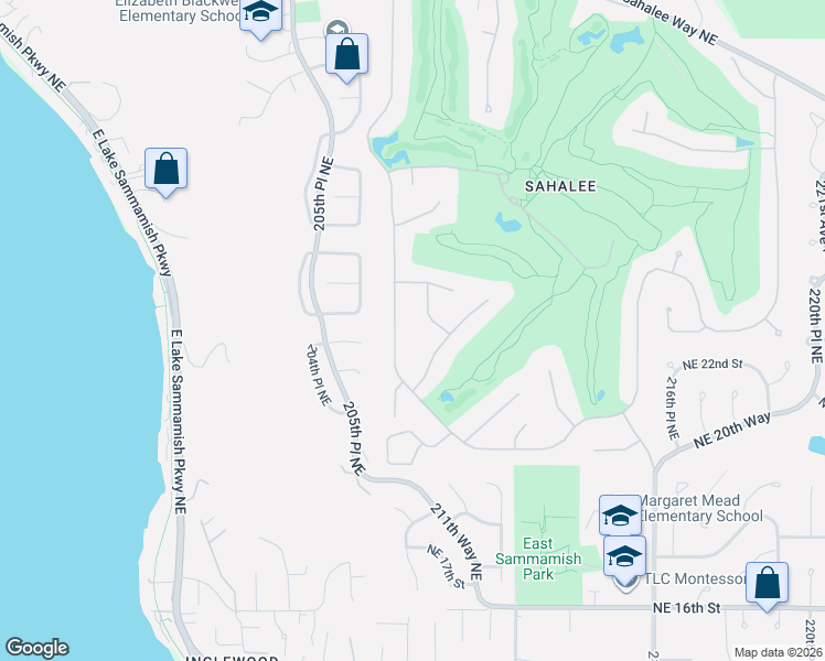 map of restaurants, bars, coffee shops, grocery stores, and more near 2422 Sahalee Drive West in Sammamish
