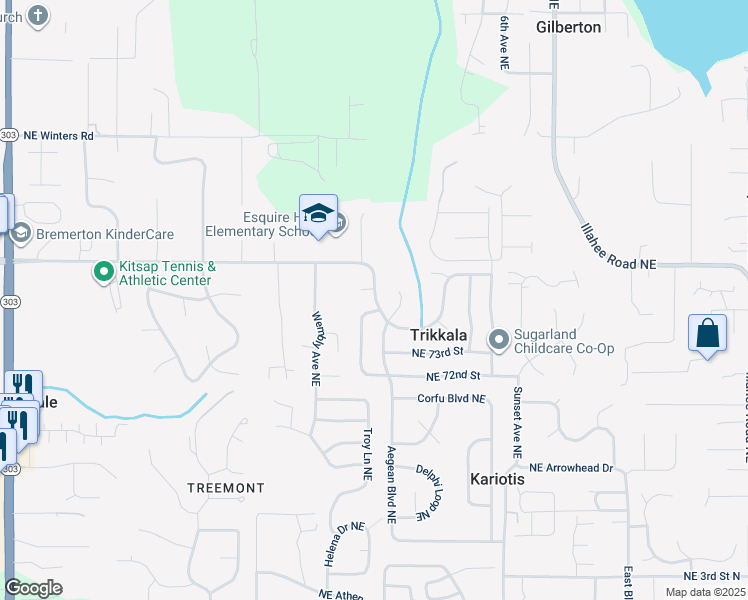 map of restaurants, bars, coffee shops, grocery stores, and more near 2743 Northeast John Carlson Road in Bremerton