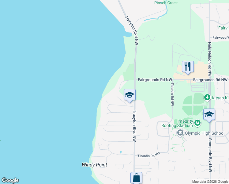map of restaurants, bars, coffee shops, grocery stores, and more near 7421 Tracyton Boulevard Northwest in Bremerton