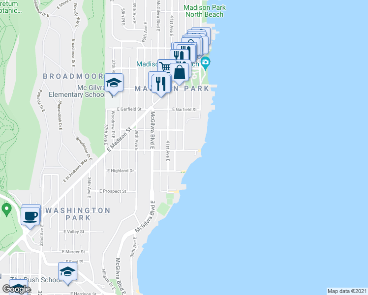 map of restaurants, bars, coffee shops, grocery stores, and more near 1414 42nd Avenue East in Seattle