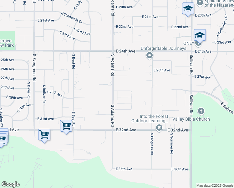 map of restaurants, bars, coffee shops, grocery stores, and more near 2804 South Marcus Lane in Spokane Valley