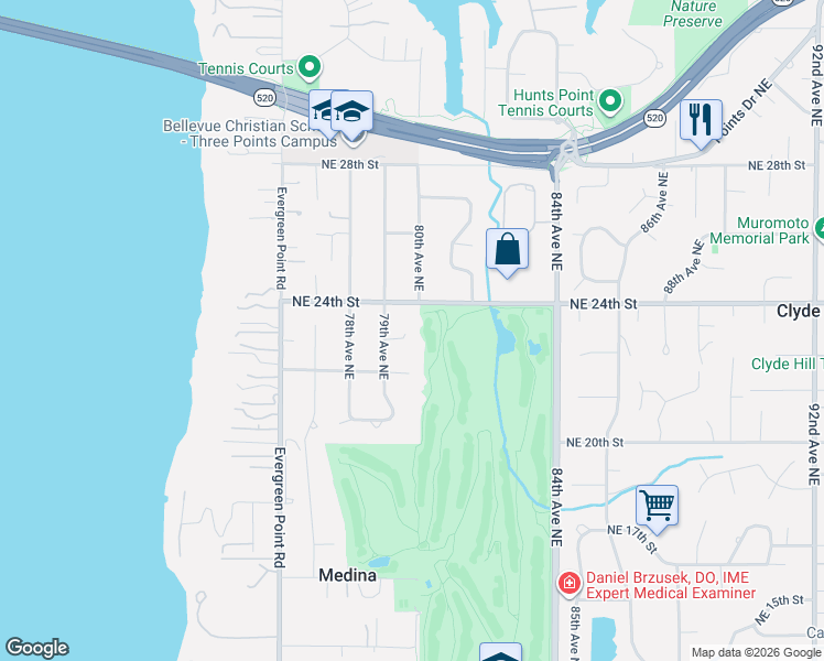 map of restaurants, bars, coffee shops, grocery stores, and more near 2242 79th Avenue Northeast in Medina
