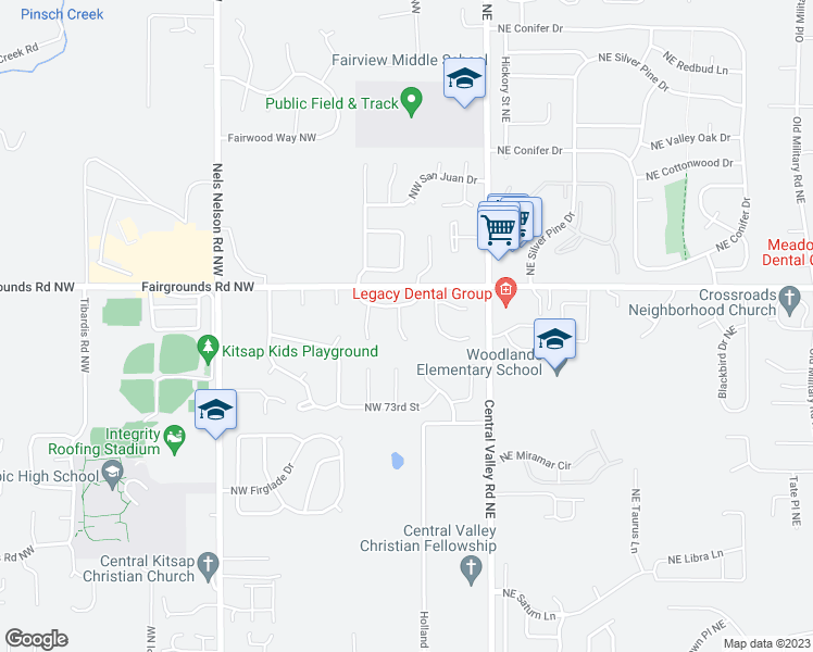 map of restaurants, bars, coffee shops, grocery stores, and more near 7516 Arcade Place Northwest in Bremerton