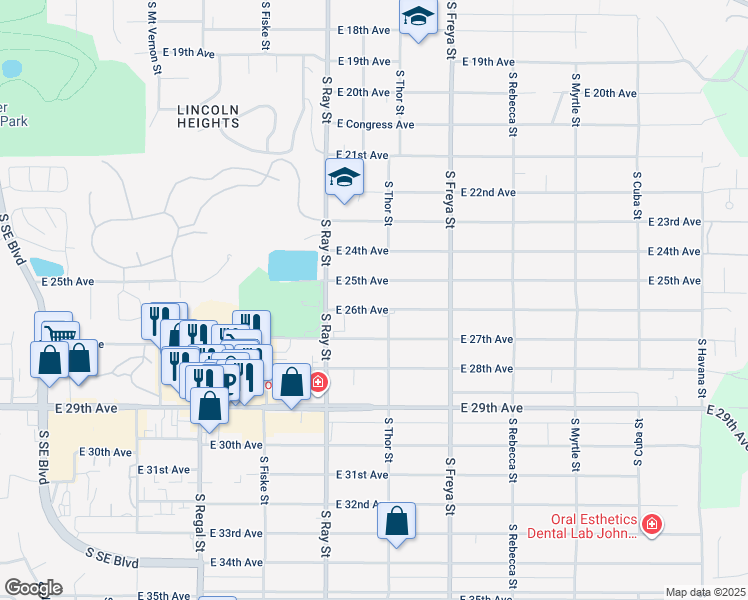 map of restaurants, bars, coffee shops, grocery stores, and more near 3310 East 26th Avenue in Spokane
