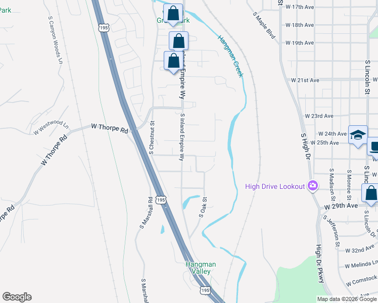 map of restaurants, bars, coffee shops, grocery stores, and more near 1807 West 26th Avenue in Spokane