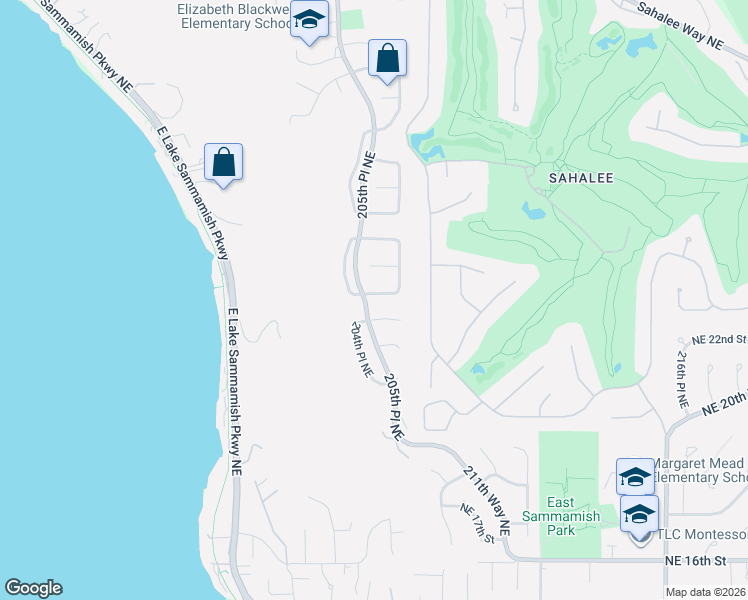 map of restaurants, bars, coffee shops, grocery stores, and more near 20514 Northeast 23rd Court in Sammamish