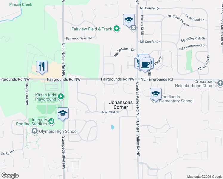 map of restaurants, bars, coffee shops, grocery stores, and more near 7504 Arcade Place Northwest in Bremerton