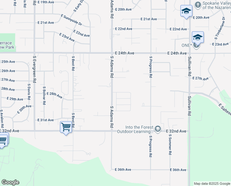 map of restaurants, bars, coffee shops, grocery stores, and more near 14703 East Teaberry Lane in Spokane Valley