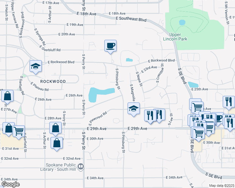 map of restaurants, bars, coffee shops, grocery stores, and more near 1712 East 27th Avenue in Spokane