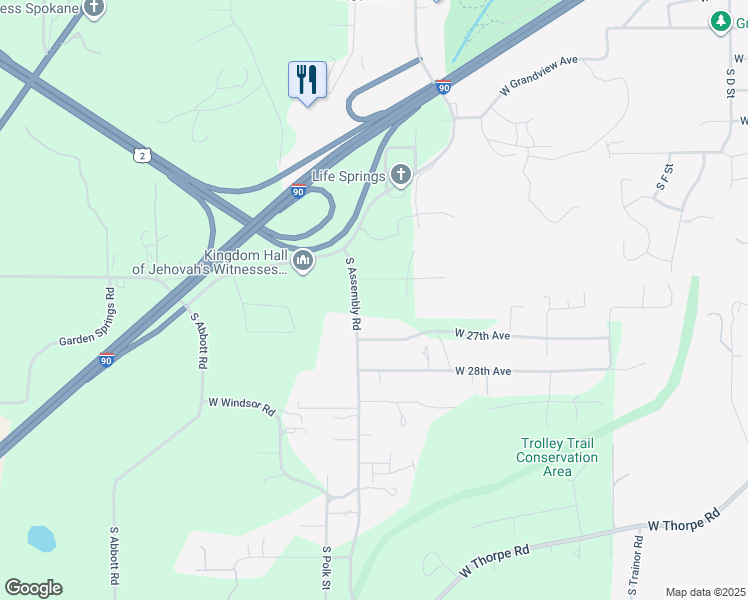 map of restaurants, bars, coffee shops, grocery stores, and more near 2624 South Assembly Road in Spokane