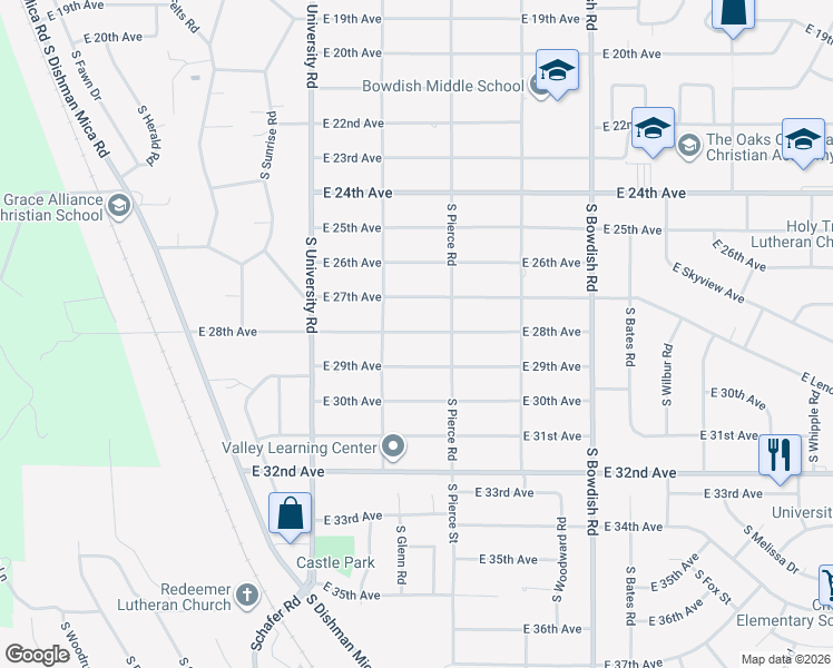 map of restaurants, bars, coffee shops, grocery stores, and more near 10915 East 29th Avenue in Spokane Valley