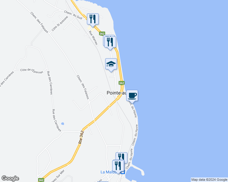 map of restaurants, bars, coffee shops, grocery stores, and more near 605 Rue Richelieu in La Malbaie