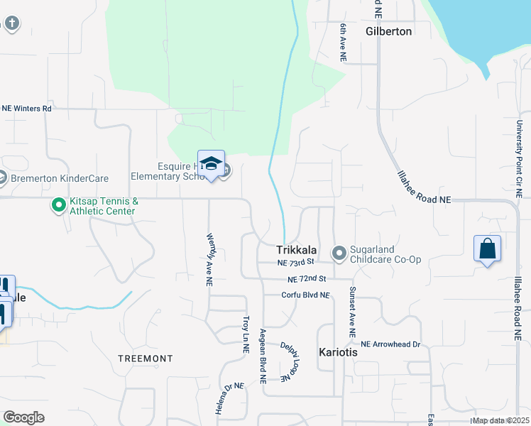 map of restaurants, bars, coffee shops, grocery stores, and more near 2743 Northeast John Carlson Road in Bremerton