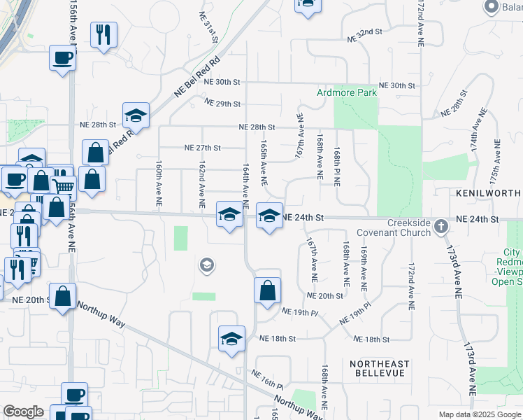 map of restaurants, bars, coffee shops, grocery stores, and more near 2404 165th Place Northeast in Bellevue
