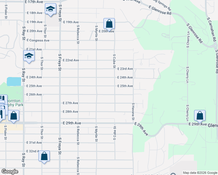 map of restaurants, bars, coffee shops, grocery stores, and more near 4028 East 26th Avenue in Spokane
