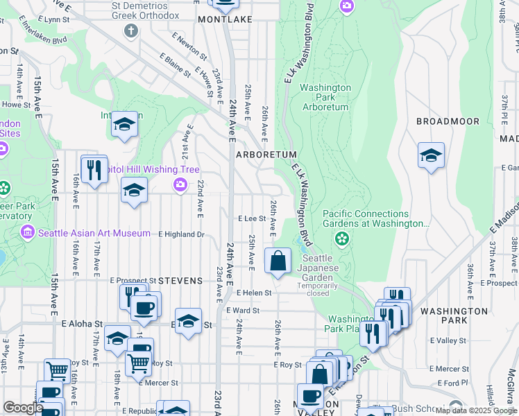 map of restaurants, bars, coffee shops, grocery stores, and more near 1221 26th Avenue East in Seattle
