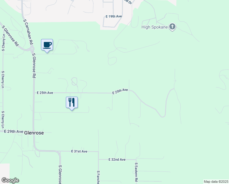 map of restaurants, bars, coffee shops, grocery stores, and more near 5909 East 25th Avenue in Spokane