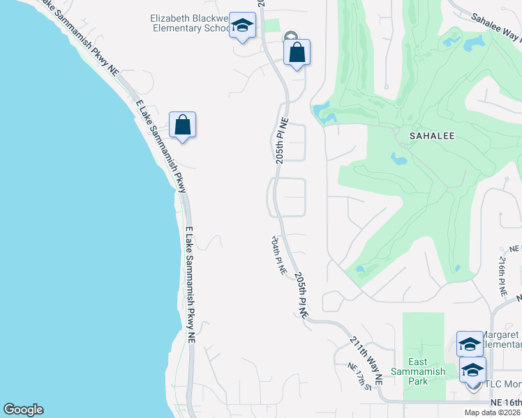 map of restaurants, bars, coffee shops, grocery stores, and more near 2501 204th Terrace Northeast in Sammamish
