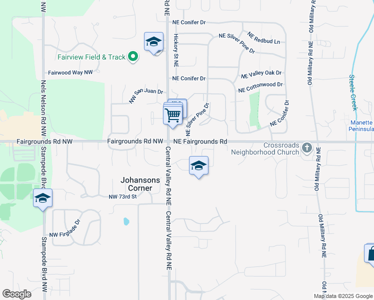 map of restaurants, bars, coffee shops, grocery stores, and more near 6 Northeast Silver Pine Drive in Bremerton