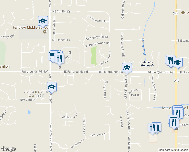 map of restaurants, bars, coffee shops, grocery stores, and more near 451 Northeast Conifer Drive in Bremerton