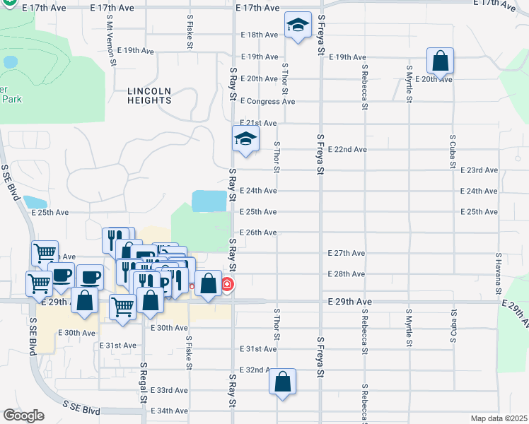 map of restaurants, bars, coffee shops, grocery stores, and more near 3308 East 24th Avenue in Spokane