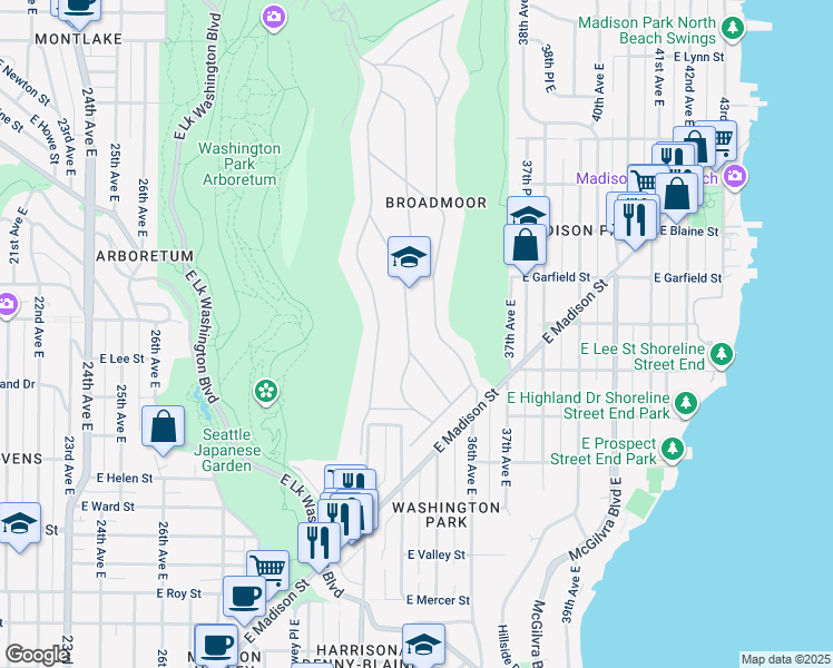 map of restaurants, bars, coffee shops, grocery stores, and more near in Seattle