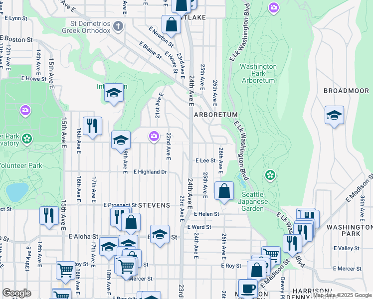 map of restaurants, bars, coffee shops, grocery stores, and more near 2218 East Galer Street in Seattle