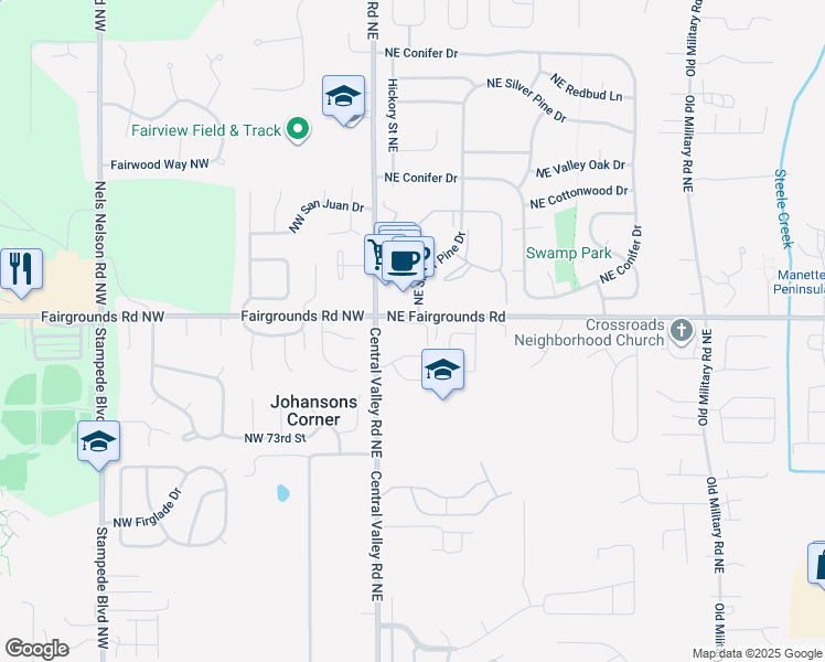 map of restaurants, bars, coffee shops, grocery stores, and more near 6 Northeast Silver Pine Drive in Bremerton